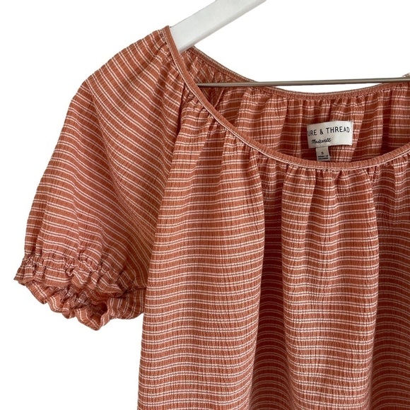 Madewell Texture & Thread Peasant Top, Antique Coral Ellis Stripe, Size S - Picture 3 of 6